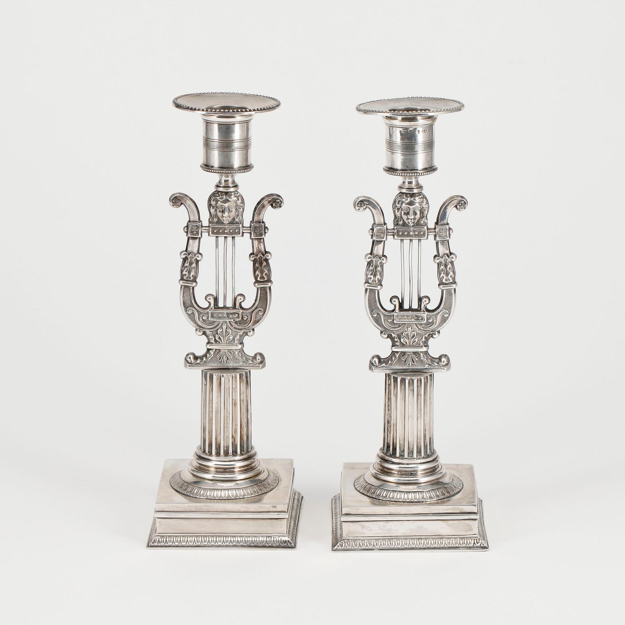 LJUSSTAKAR, ett par, silver, Adolf Zethelius, Stockholm, 1823.