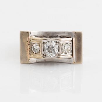 A 14K gold ring set with old-cut diamonds.