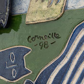 Beverloo Corneille, a painted ceramic wall sculpture, signed, numbered 18/40 and dated -98.