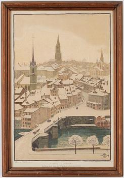 Plinio Colombi · PLINIO COLOMBI, färglitografi. Signerad och daterad 1909 i trycket.