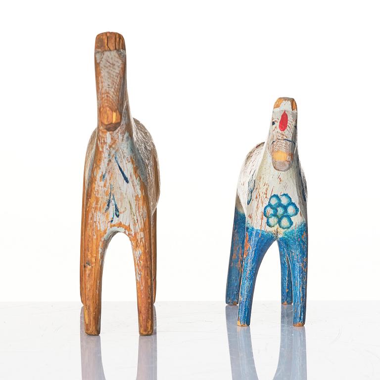 Two Swedish "Dala horses", first half of the 20th century.