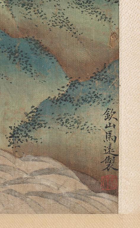 A hanging scroll in a stylized style of Ma Yuan (c. 1160-1225), Qing Dynasty, 18/19th Century.