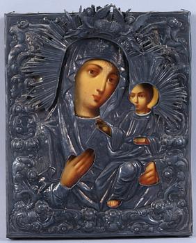 IKON MED RIZZA, silver, bär ryska stämplar, 1800-tal.