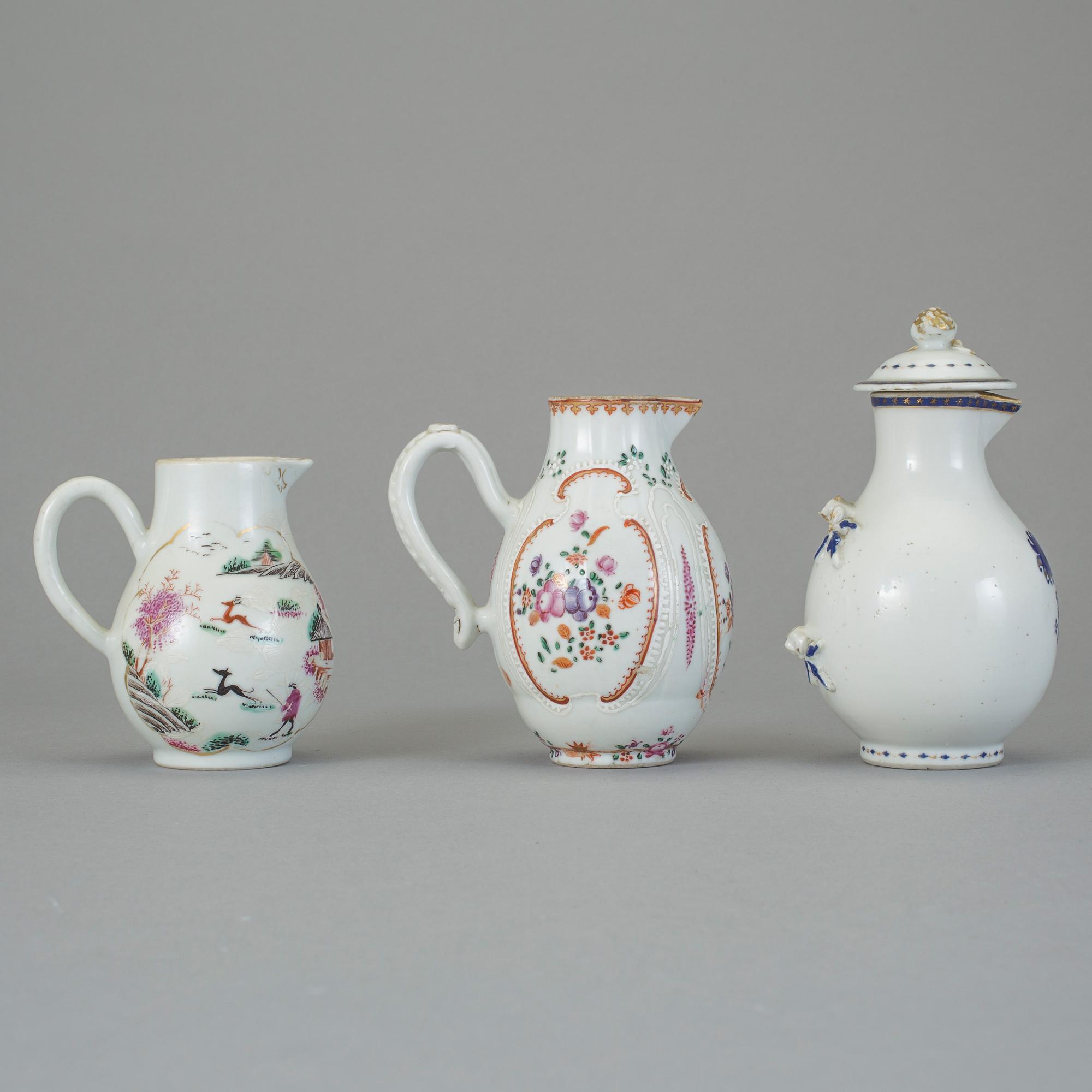 KANNOR, 3 st, kompaniporslin, Kina, 1700-tal.