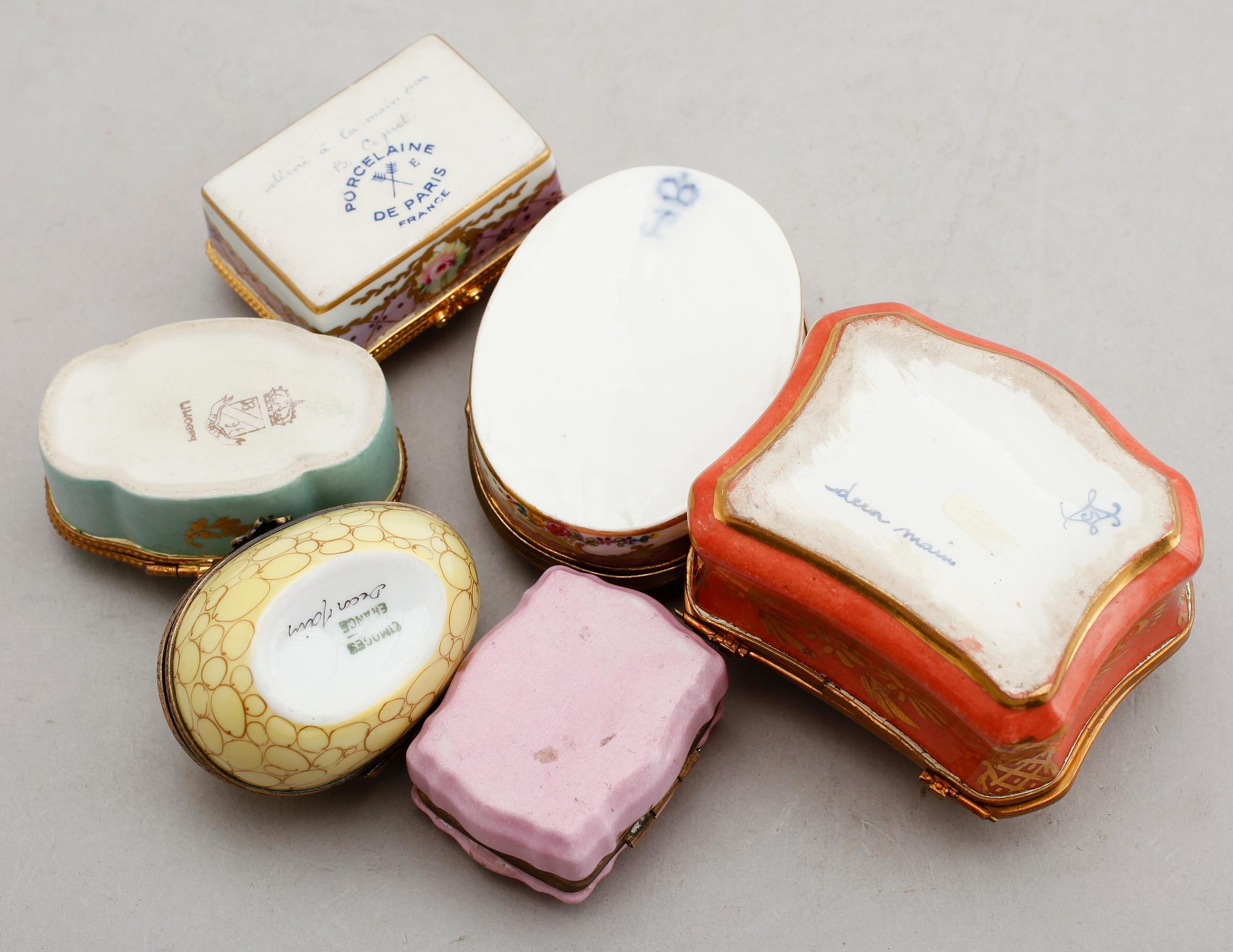 DOSOR, 6 st, porslin, Sèvres märke samt Limoges, 1900-talets mitt.