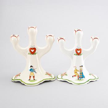KANDELABRAR, ett par jugend, "Daldansen" Rörstrand tidigt 1900-tal flintgods.