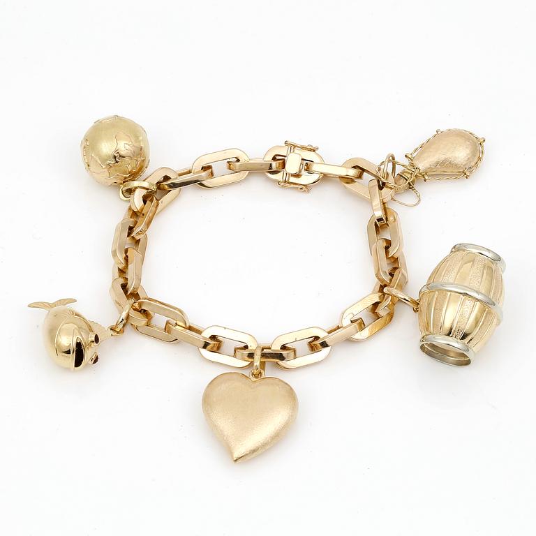 BERLOCKARMBAND, guld 18K, 1960-tal, svensk importstämpel. Vikt ca 40 gram.