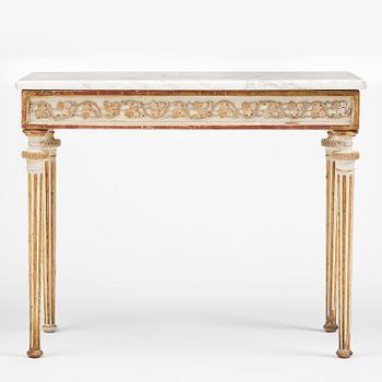 A late Gustavian carved giltwood and marble console table, attributed to P- Ljung (royal ornament carver 1788-1819).
