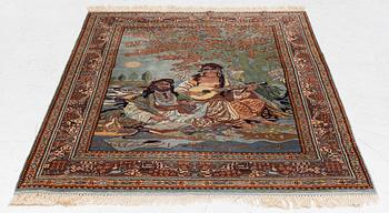 An oriental figural rug, c. 182 x 128 cm.