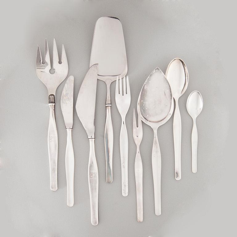 BESTICKUPPSÄTTNING, 28 delar silver, "Tapio", Tapio Wirkkala, Kultakeskus 1959-1992. Vikt exkl. blad ca 519 g.