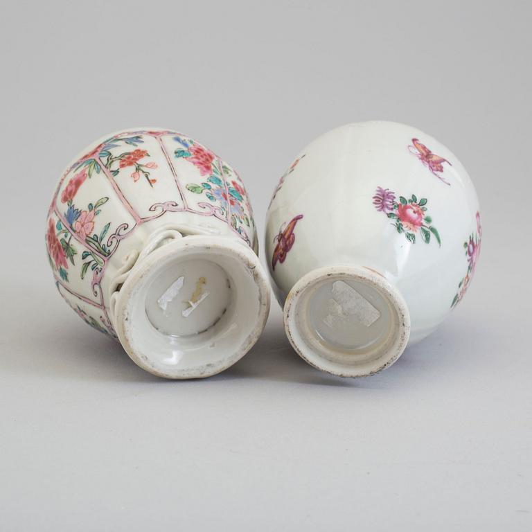 Two famille rose tea caddies, Qing dynasty, Qianlong (1736-95).