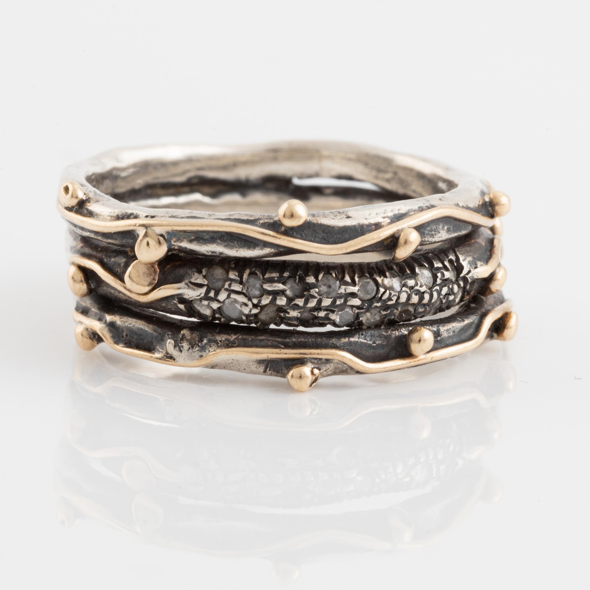 By Birdie, silver and rose cut diamond ring.