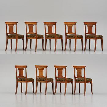 A set of nine Charles X mahogny dining chairs.