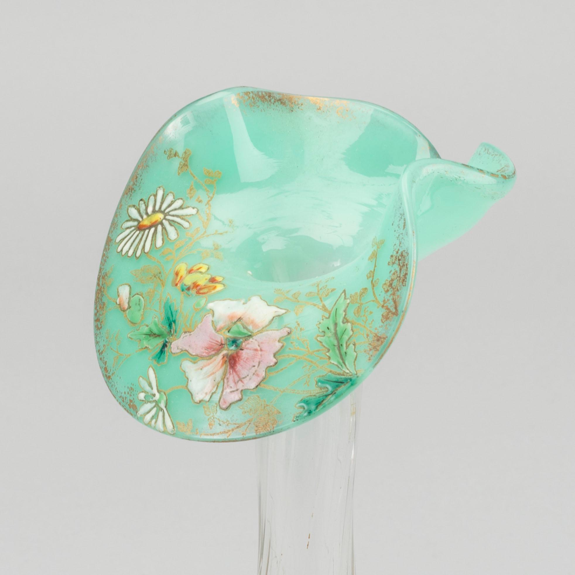 A French Art Nouveau hand pianted glass vase around 1880.