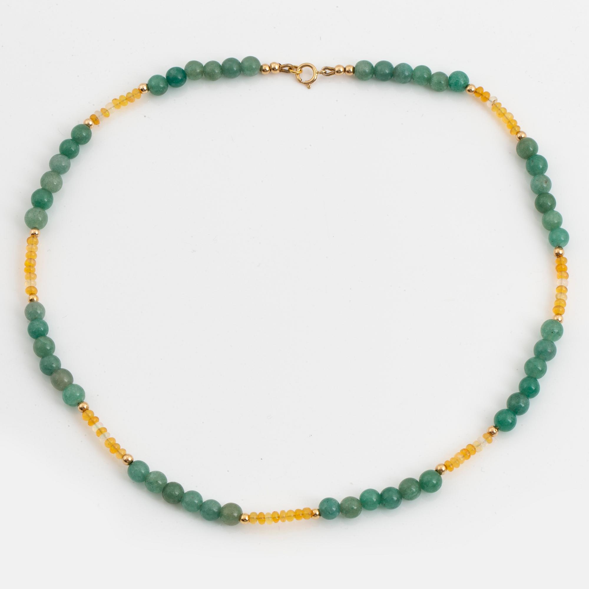 Aventurine quartz and opal bead necklace.