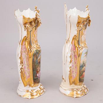 A pair of mid 19th Century Christian Fischer porcelain floor vases, marked 'CF', Pirkenhammer, Bohemia.