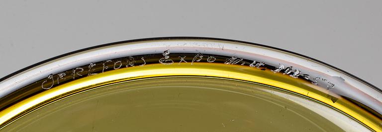 Nils Landberg, a set of three "Tulip" glass vases, Orrefors Expo.