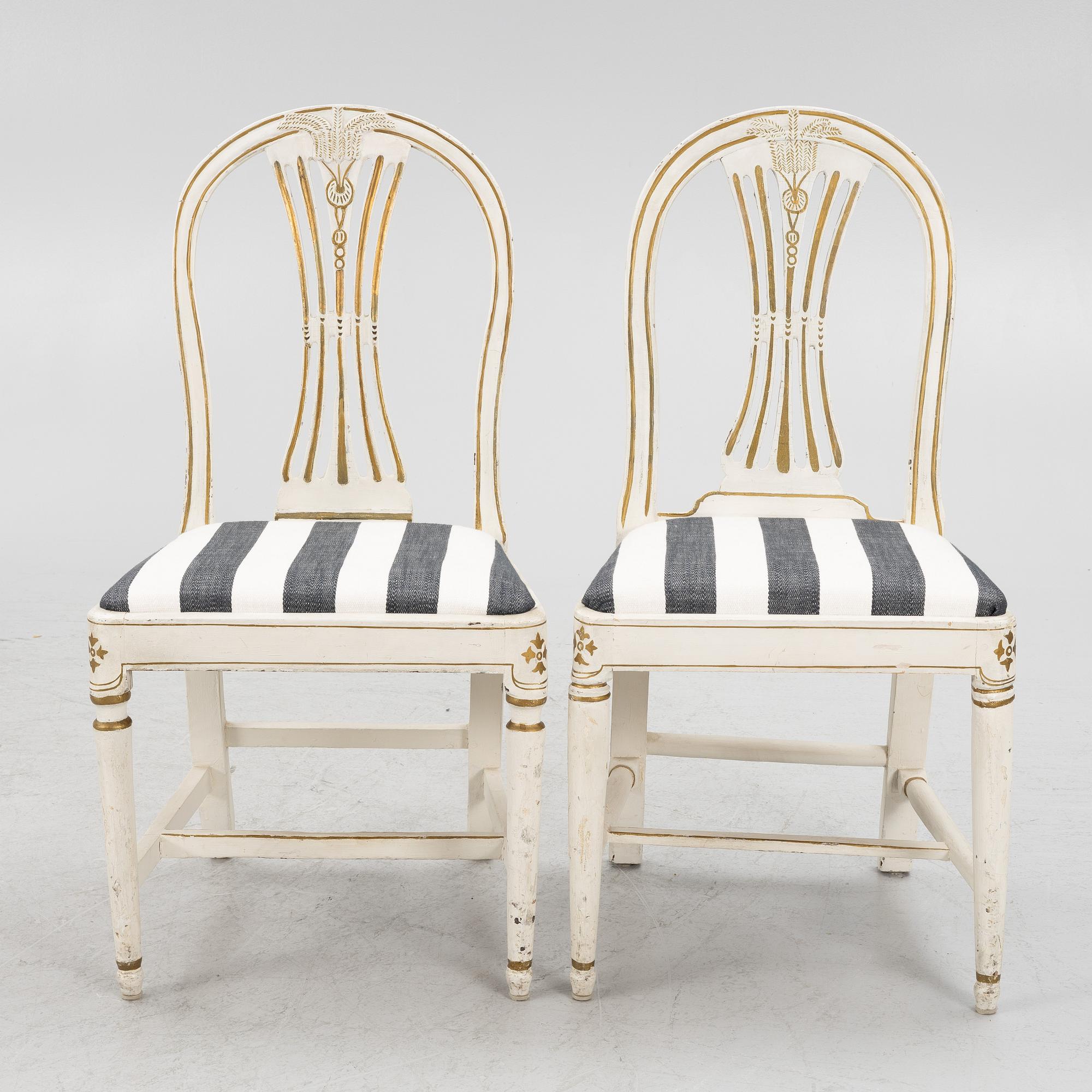 Three matched Gustavian chairs, second half of the 18th century.