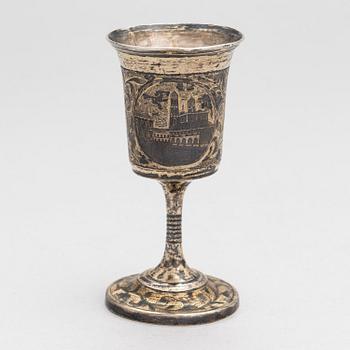 Footed beaker in silver-gilt niello, Moscow 1845. Unidentified maker. Assay master Andrey Antonovich Kovalsky.