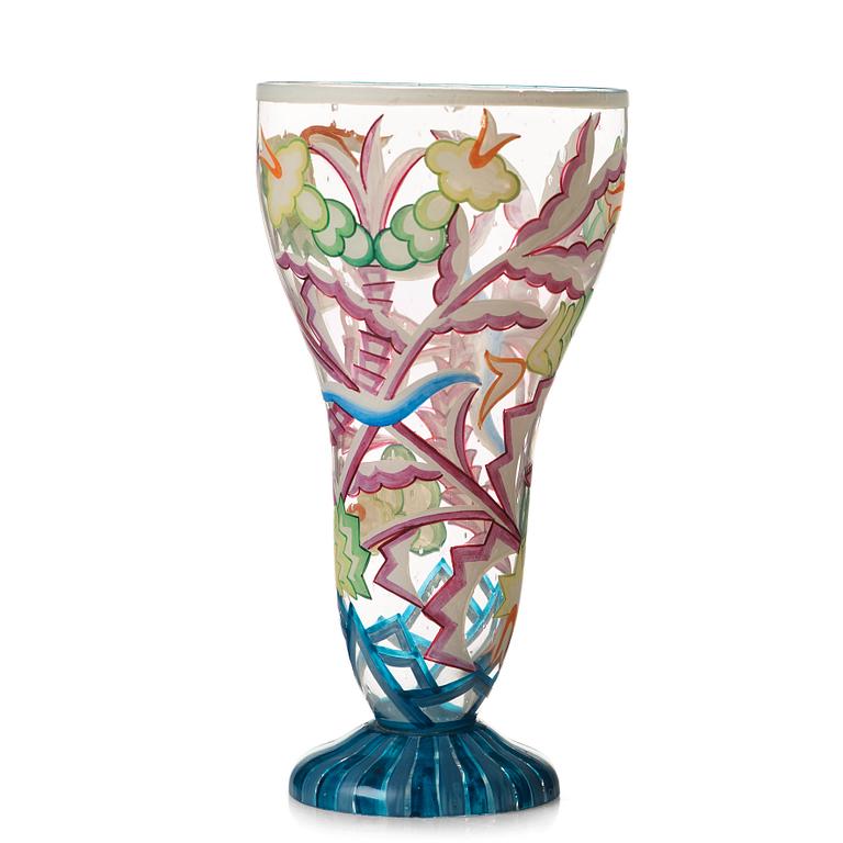 A glass goblet attributed to Vally Wieselthier, enamel painted by Johann Oertel & Co /Haida for Wiener Werkstätte, .