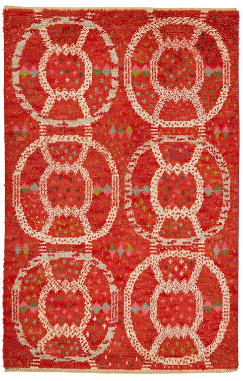 Ann-Mari Lindbom, gift Forsberg, A CARPET, "Ann-Maris röda", knotted pile, ca 311,5 x 201 cm, signed AB MMF AML.