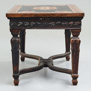 A pietre dure top, Italy, circa 1900, probably Rome or Naples. The stand in Louis XIV-style.