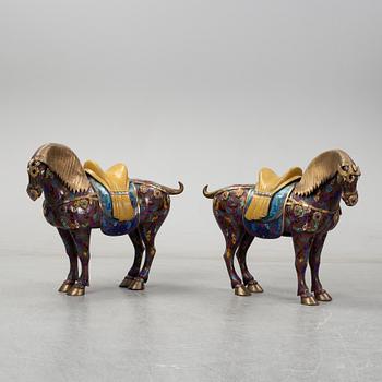 A pair of chinese Cloisonné sculptures, of moden manufacture.