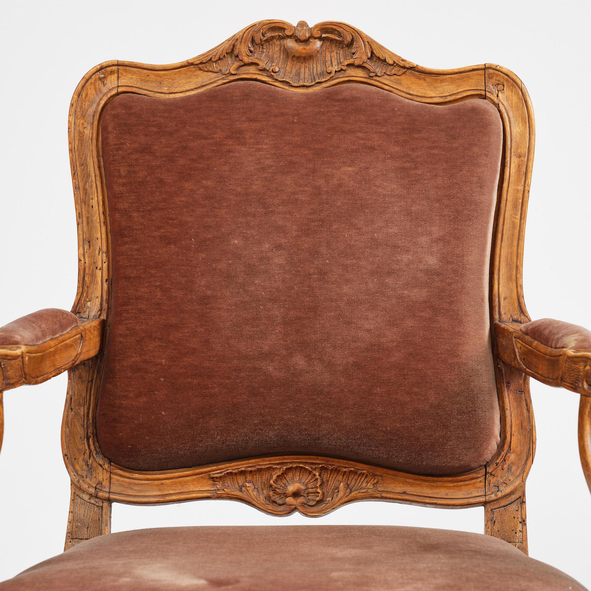 A pair of rococo fauteuils, Stockholm, later part 18th century.