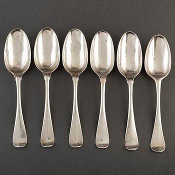 6 silver spoons, mid 18th century.