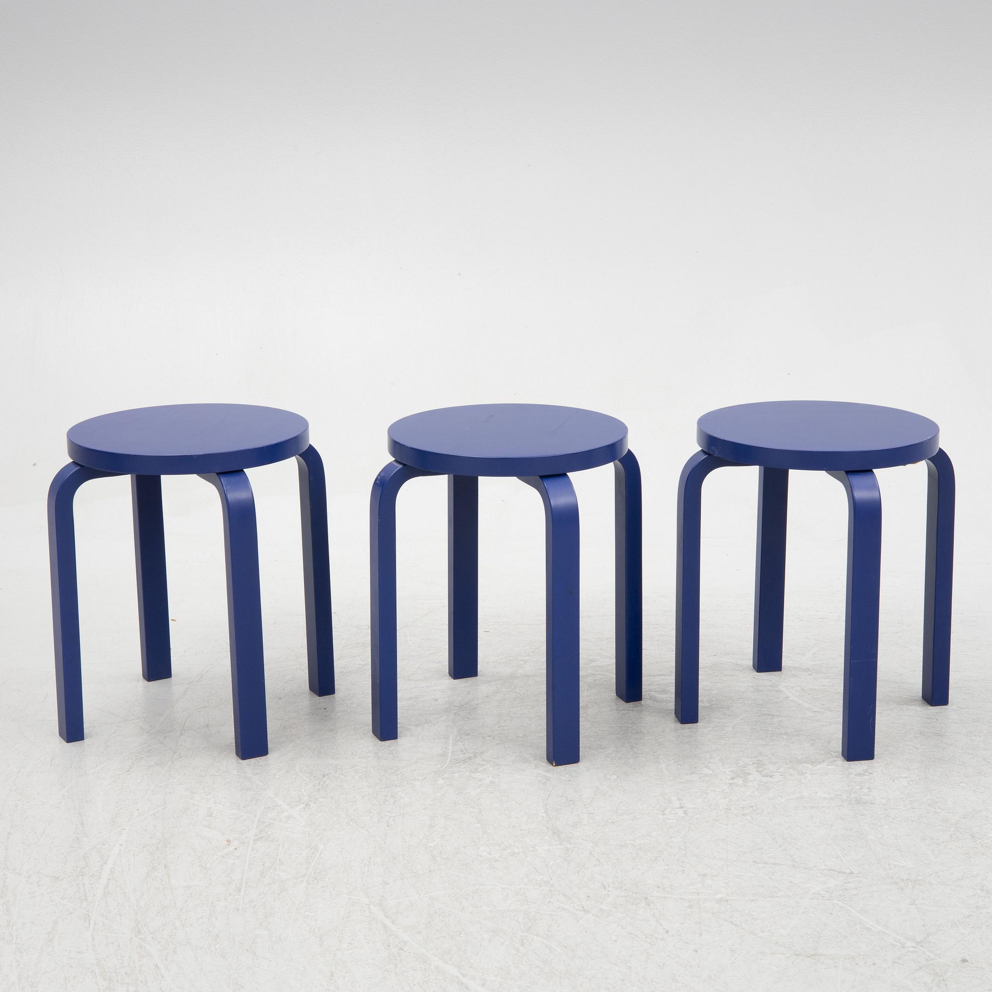 Alvar Aalto, a set of three model '60' stools, Artek, Finland 2011.