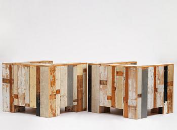 Piet Hein Eek, Armchairs, a pair, “Large Scrapwood Chair”, the Netherlands, after 2008.