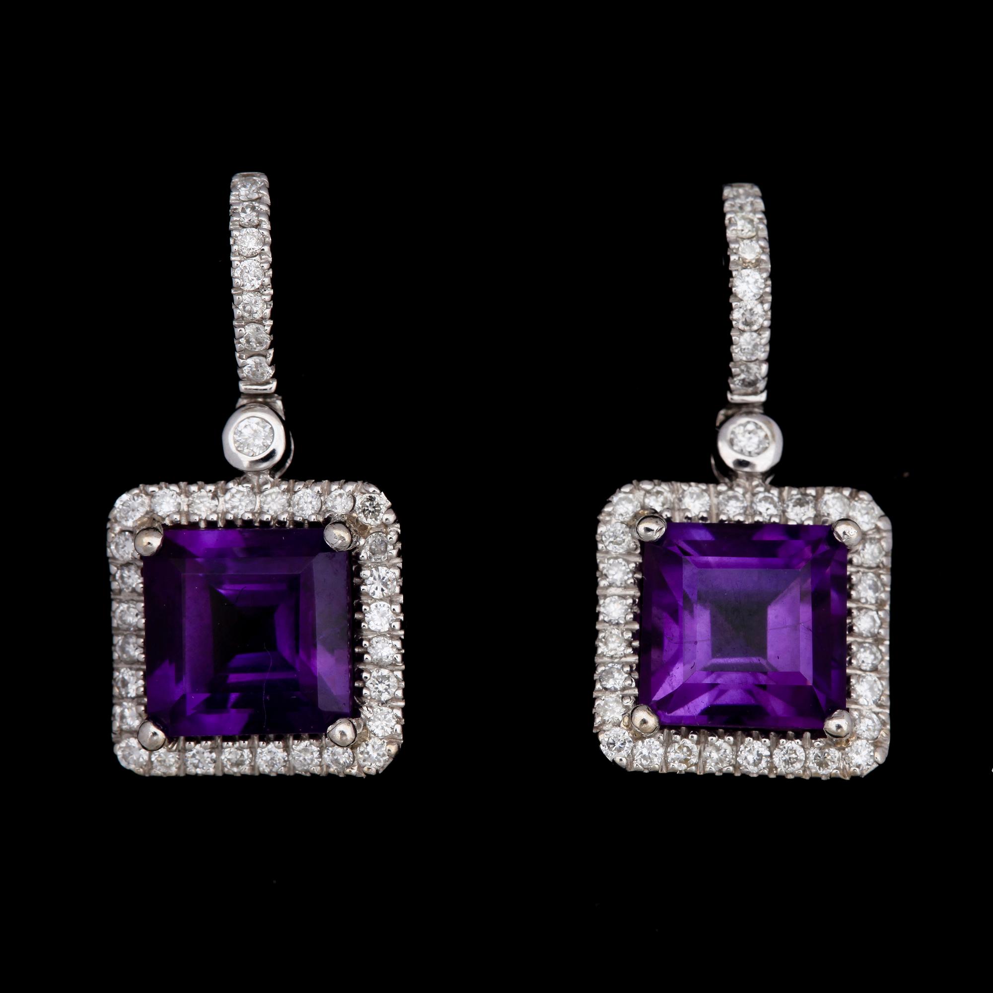 ÖRHÄNGEN, ett par, 14k vitguld med ametister och diamanter tot ca0,75ct. Vikt 3,8g.