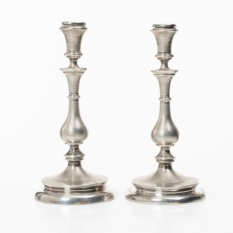 A pair of Swedish silver candelsticks, mark of Lars Larsson & Co,  Stockholm 1872.