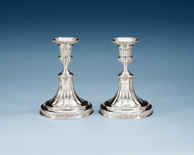 A pair of Swedish 18th century silver candlesticks, makers mark of Pehr Zethelius, Stockholm 1783.