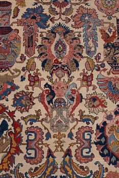 A CARPET, a semi-antique Tabriz figural, ca 363-366 x 252-258 cm.