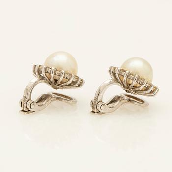 Earrings, a pair, 18K white gold with pearls and diamonds.