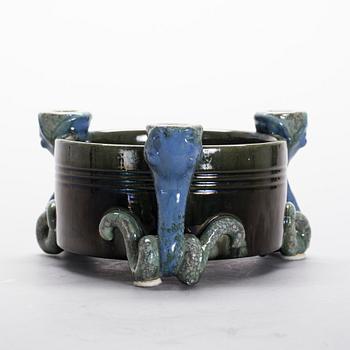 LJUSSTAKE/SKÅL, stengods, jugend. Michael Andersen & Söner, Bornholm.