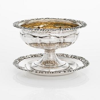 A footed silver bowl on a stand, maker's mark of Roland Mellin, Helsinki 1840.