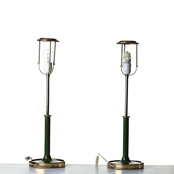 Josef Frank, a pair of brass and green lacquered table lamps, Svenskt Tenn, model 2466.