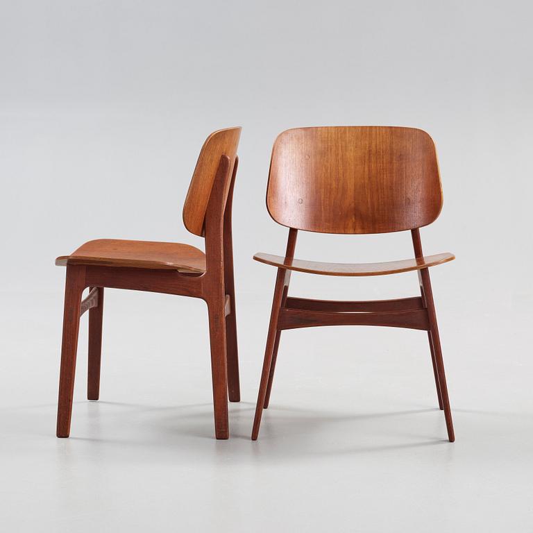 A set of six (4+2) Børge Mogensen teak dining chairs for Søborg Møbelfabrik, Denmark 1950's.