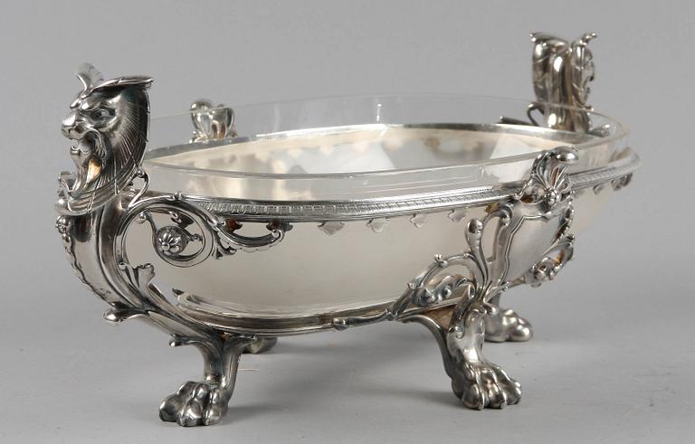JARDINIERE, vitmetall och glas, Christofle, Paris, Frankrike, omkring 1900.