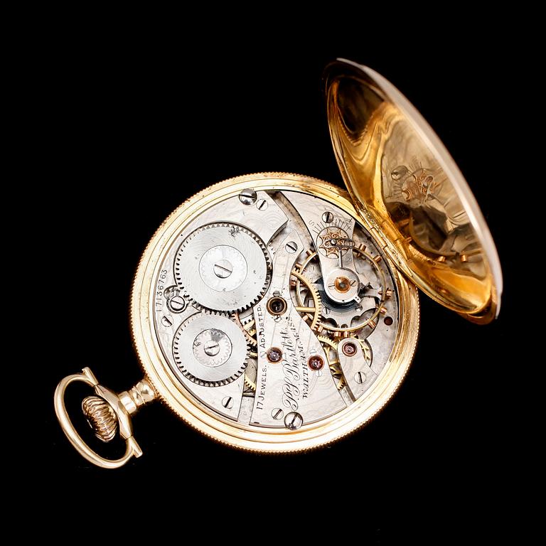 FICKUR, 14 k guld, savonett, Waltham. Även innerboett av 14 k guld.