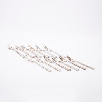 Dessertgafflar, silver, 12 st, Rosenholm, GAB, Stockholm, 1958-1960.