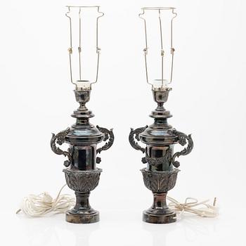 Table lamps, a pair, silver plate, second half of the 20th century.