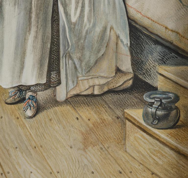Jean Briand de Crèvecoeur, Bedchamber interior with figures, dog, and paintings by Jan Siberechts.
