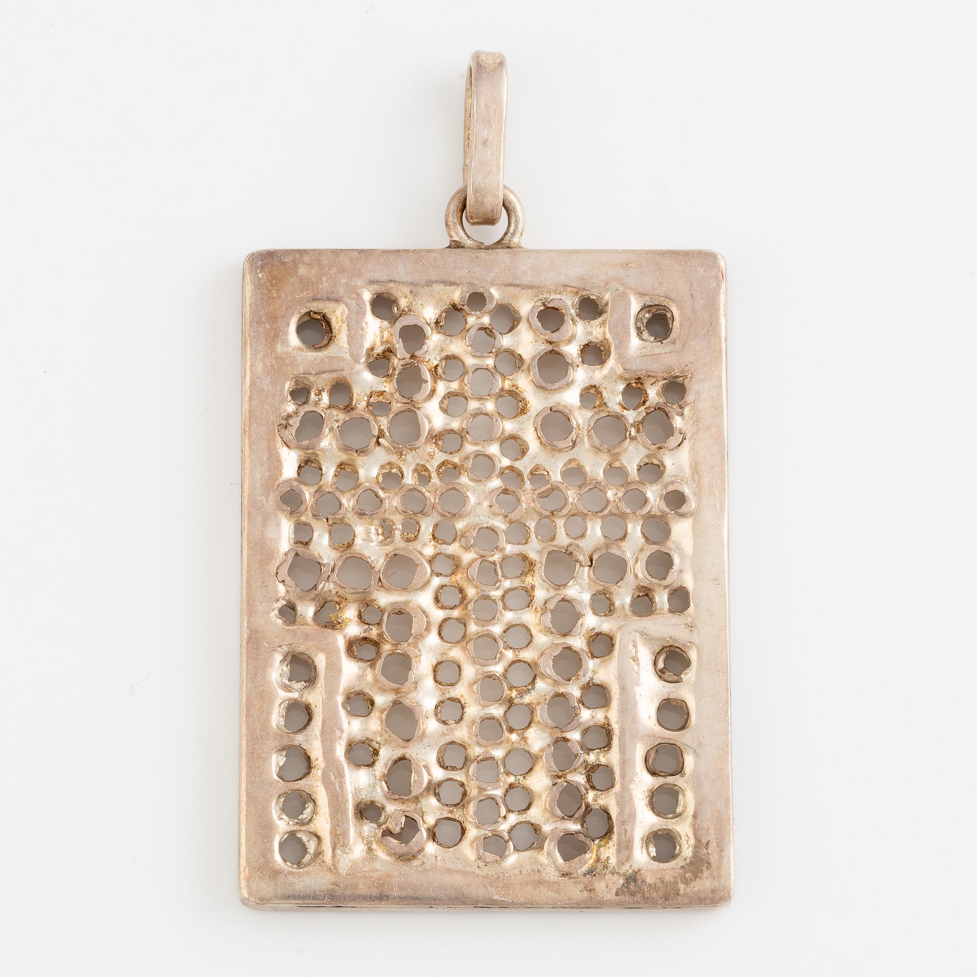 Lars Arby, a neck ring, two pendants and two pairs of earrings, silver, Gothenburg circa 1966, 1976, 1977 and 1980.