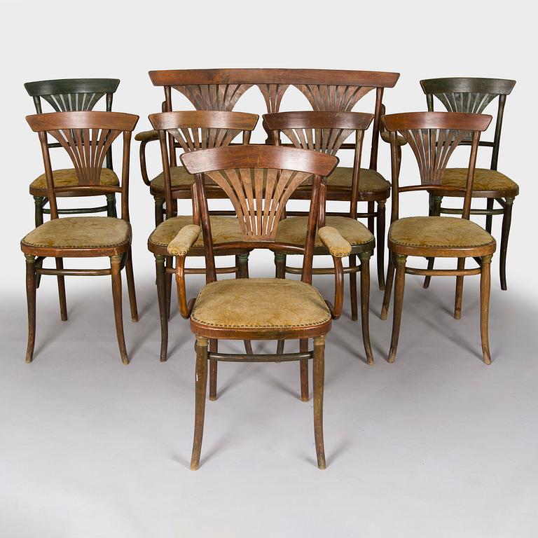 Thonet, 6 stolar, karmstol och soffa, Österrike, 1900-talets början.