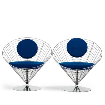 Verner Panton, fåtöljer ett par, "Wire Cone Chair", Fritz Hansen, Danmark 1989.