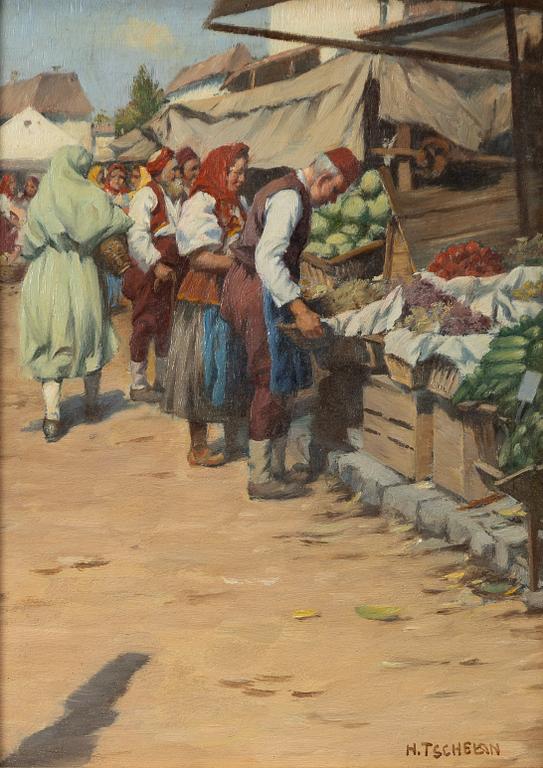 Hans Tschelan, På marknaden.