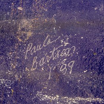 A Paula Barton signed and dated glass plate.